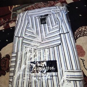 Barrington Men's Flannel Pajama - White and Blue Stripes